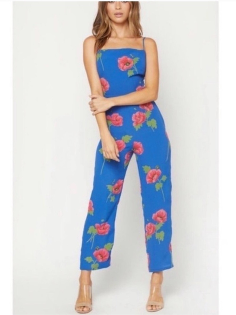 Flynn Skye Royal Blue Floral Strapless Jumpsuit
